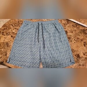 Men's Light Blue Patterned Swim Trunks with Drawstring